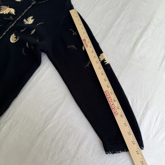 Y2K Christopher Banks Hand Embroidered Navy Gold Leaves Fall Cardigan Sweater XL - Picture 6 of 10